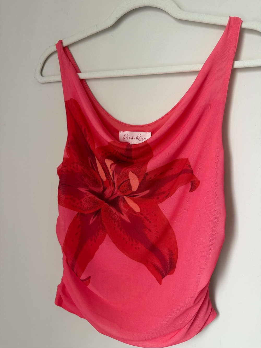 Pink Rose Pink orchid mesh ruched Tank Top - Picture 4 of 6